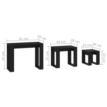 Tavolini Impilabili 3 pz Neri in Legno Multistrato