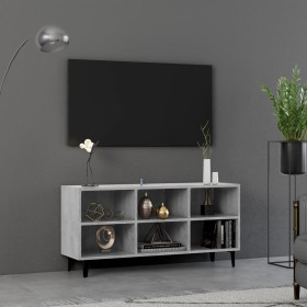 Mobile TV con Gambe in Metallo Grigio Cemento 103,5x30x50 cm