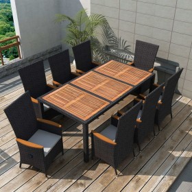 Set da Pranzo da Giardino 9 pz in Polyrattan e Acacia Nero