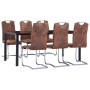Set Sala da Pranzo 7 pz in Similpelle Scamosciata Marrone