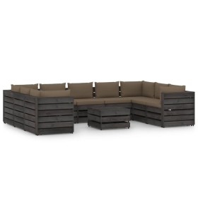 Set Salotto Giardino con Cuscini 10 pz Legno Impregnato Grigio