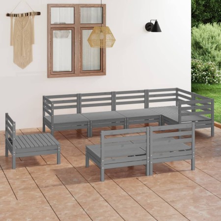 Set Salotto da Giardino 8 pz in Legno Massello di Pino Grigio