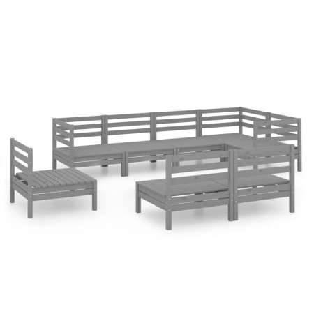 Set Salotto da Giardino 8 pz in Legno Massello di Pino Grigio