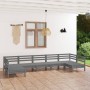 Set Salotto da Giardino 7 pz Grigio in Legno Massello di Pino