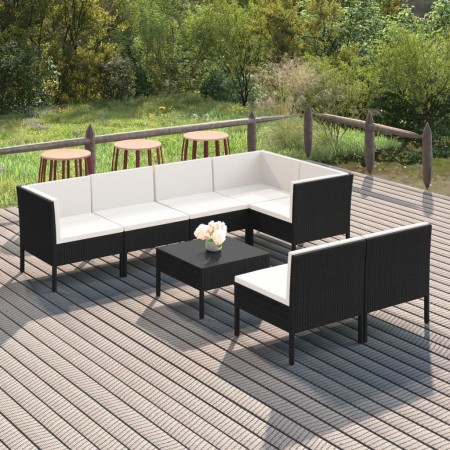 Set Divani da Giardino 8 pz con Cuscini in Polyrattan Nero