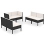 Set Divani da Giardino 6 pz con Cuscini in Polyrattan Nero