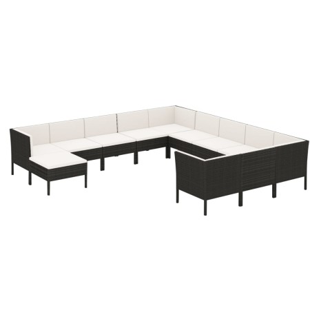 Set Divani da Giardino 12 pz con Cuscini in Polyrattan Nero