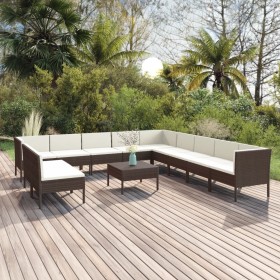 Set Divani da Giardino 12 pz con Cuscini in Polyrattan Marrone