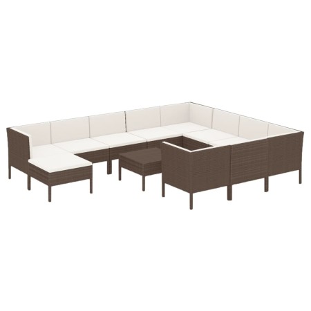 Set Divani da Giardino 12 pz con Cuscini in Polyrattan Marrone