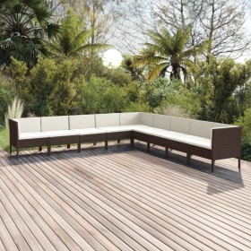 Set Divani da Giardino 9 pz con Cuscini in Polyrattan Marrone