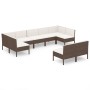 Set Divani da Giardino 9 pz con Cuscini in Polyrattan Marrone