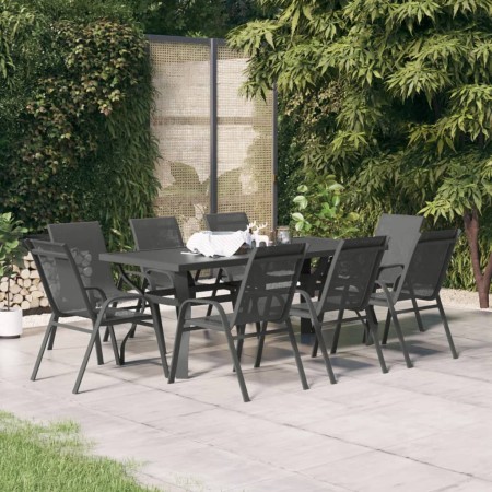 Set da Pranzo per Giardino 9 pz Grigio e Nero