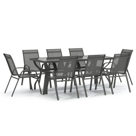 Set da Pranzo per Giardino 9 pz Grigio e Nero