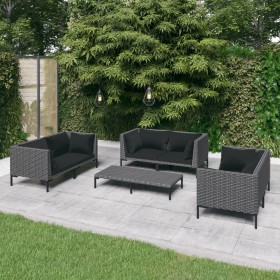 Set Divani da Giardino 7 pz con Cuscini Polyrattan Grigio Scuro