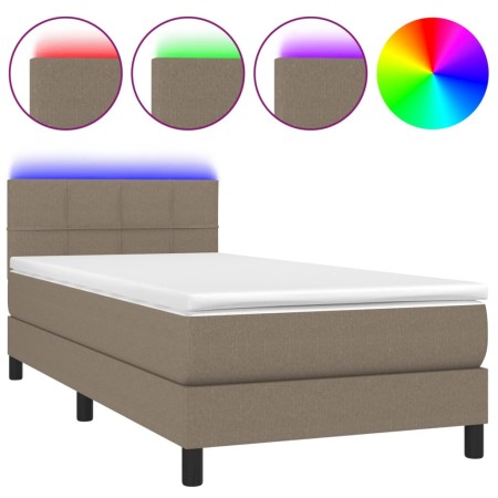 Letto a Molle con Materasso e LED Tortora 90x200 cm in Tessuto