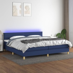 Letto a Molle Materasso e LED Blu 200x200cm in Tessuto