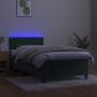 Letto a Molle con Materasso e LED Verde Scuro 90x200cm Velluto