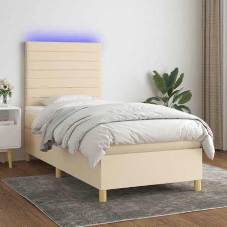 Letto a Molle con Materasso e LED Crema 90x200 cm in Tessuto