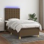 Letto a Molle Materasso e LED Marrone Scuro 90x200cm in Tessuto