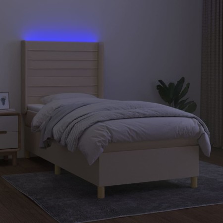 Letto a Molle con Materasso e LED Crema 90x200 cm in Tessuto