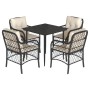 Set da Pranzo da Giardino 5 pz Nero con Cuscini in Polyrattan