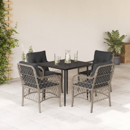 Set Pranzo da Giardino 5pz con Cuscini Grigio Chiaro Polyrattan