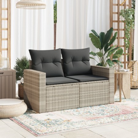 Divano da Giardino con Cuscini 2 Posti Grigio Chiaro Polyrattan