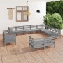 Set Salotto da Giardino 12 pz in Legno Massello di Pino Grigio