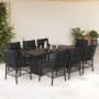 Set da Pranzo da Giardino 9 pz con Cuscini Nero in Polyrattan