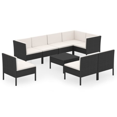 Set Divani da Giardino 9 pz con Cuscini in Polyrattan Nero