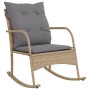 Sedia a Dondolo da Giardino con Cuscini in Polyrattan Beige