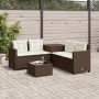 Divano da Giardino con Tavolo e Cuscini a L Marrone Polyrattan