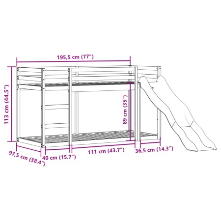 Letto a Castello Scivolo e Scala Bianco 90x190 cm Legno di Pino