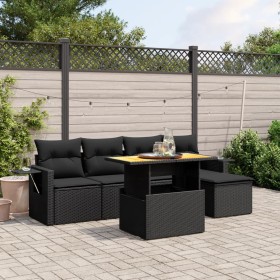 Set Divano da Giardino 6 pz con Cuscini Nero in Polyrattan