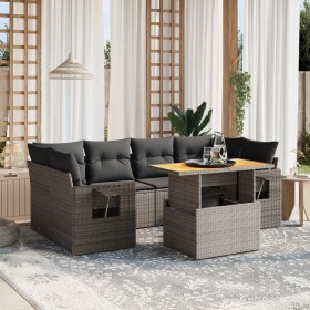 Set Divani da Giardino 7 pz con Cuscini Grigio in Polyrattan