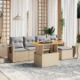 Set Divano da Giardino 6 pz con Cuscini Beige in Polyrattan