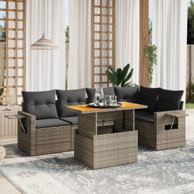 Set Divano da Giardino 6 pz con Cuscini Grigio in Polyrattan