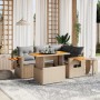 Set Divano da Giardino 5 pz con Cuscini Beige in Polyrattan