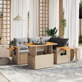 Set Divano da Giardino 5 pz con Cuscini Beige in Polyrattan