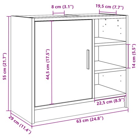 Mobile Lavabo Rovere Fumo 63x29x55 cm in Legno Multistrato