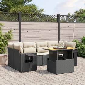 Set Divani da Giardino con Cuscini 7pz Nero Polyrattan