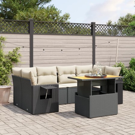 Set Divani da Giardino con Cuscini 7pz Nero Polyrattan