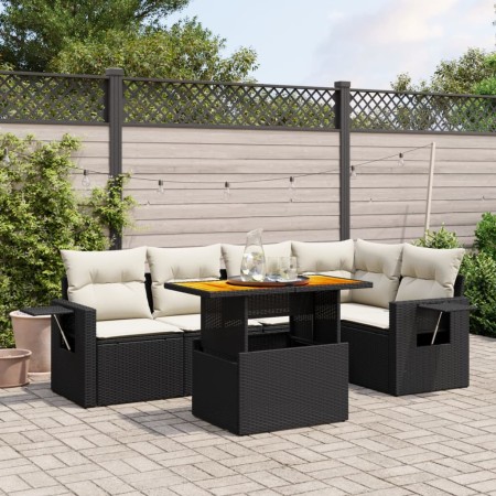 Set Divano da Giardino 6 pz con Cuscini Nero in Polyrattan