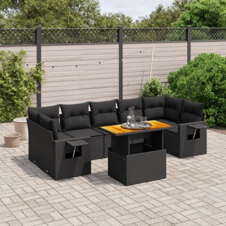 Set Divani da Giardino con Cuscini 8 pz Nero in Polyrattan