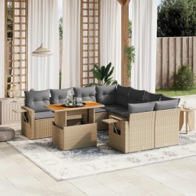 Set Divano da Giardino 8 pz con Cuscini Beige in Polyrattan