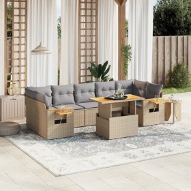 Set Divano da Giardino 8 pz con Cuscini Beige in Polyrattan