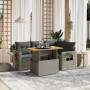 Set Divano da Giardino 5 pz con Cuscini Grigio in Polyrattan