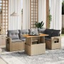 Set Divano da Giardino 6 pz con Cuscini Beige in Polyrattan