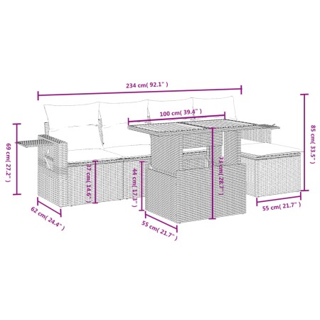 Set Divano da Giardino 6 pz con Cuscini Grigio in Polyrattan