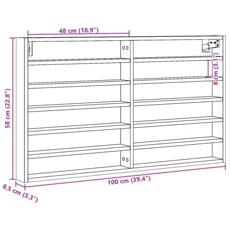 Armadietto Vetrina Rovere Fumo 100x8,5x58 cm Legno Multistrato